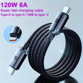 120W 6A Type C to Type C/USB to Type C Super Fast Charging Cable for SamSung S23 S22 S21 for Xiaomi 12Pro K50 K60 Redmi Huawei P40 P60 for Android OPPO Phone Charger USB C Cord for MacBook Pro for iPad Pro Data USB C Type-C Transfer Cord