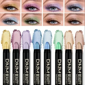 8-delige Set Metallic Oogschaduwsticks – Champagne Glitter & Highlighter – Waterproof en Langhoudende Oogmake-up – Bruin, Koraal, Blauw, Groen