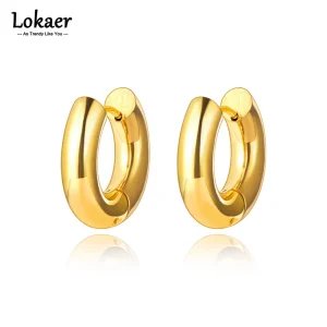 Lokaer 18K Vergulde Edelstalen Huggie Oorbellen – Modieuze Kleine Hoepeloorbellen 20mm –