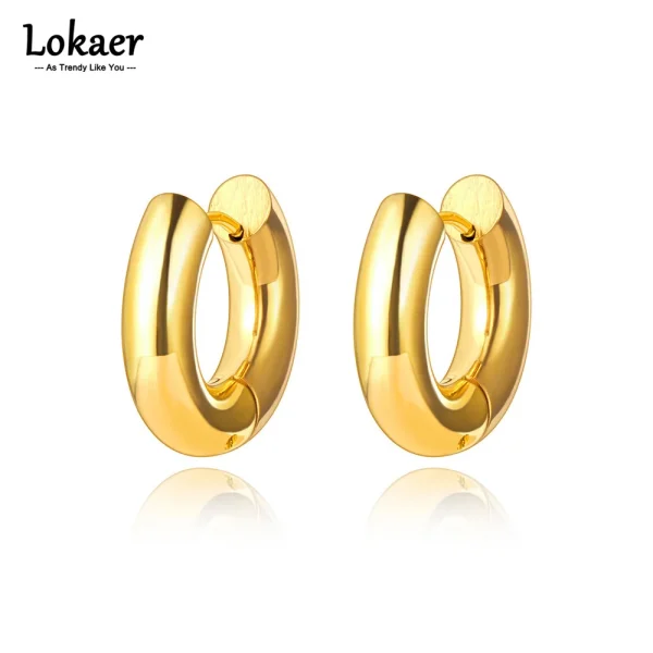 Lokaer 18K Vergulde Edelstalen Huggie Oorbellen – Modieuze Kleine Hoepeloorbellen 20mm –