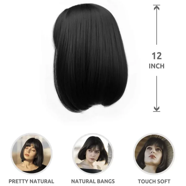 Pruik met Pony Donkerbruin – Korte, Steil Haarstijl voor Dames – Schouderlengte – Hittebestendig Synthetisch Haar – Natuurlijke Kleur - Image 4