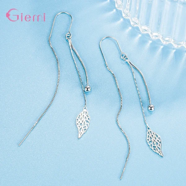 Sterling Zilveren Oorbellen, Mode Sieraden, Eenvoudige Holle Blad Kwastjes, Lange Doosketting, Draadoorbellen - Image 5