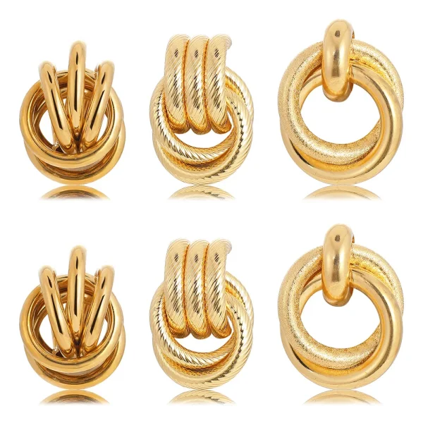 Vintage Goudkleurige Gedraaide Ronde Oorbellen Set voor Dames – Boho Geometrische Hangoorbellen - Image 7
