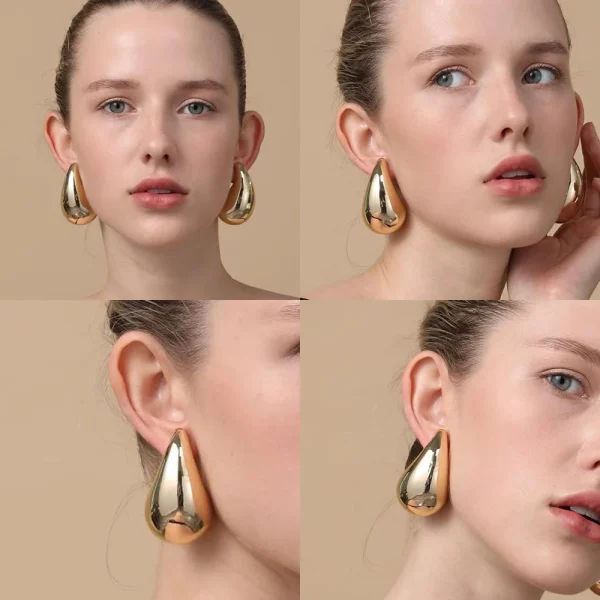 Oversized Chunky Gouden Hoepeloorbellen voor Vrouwen Meisjes – Extra Grote Druppelvormige Oorbellen Dupes - Image 2