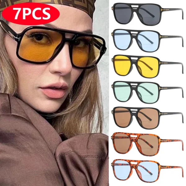 9 stuks / 4 stuks Dubbele Brug Zonnebril – Oversized Goggles in Snoepkleuren voor Dames – Klassieke Mode Ovale Pilotenstijl Zonnebril met UV400 Bescherming (Oculos De Sol) - Image 2
