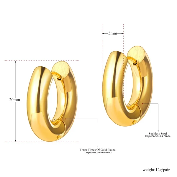 Lokaer 18K Vergulde Edelstalen Huggie Oorbellen – Modieuze Kleine Hoepeloorbellen 20mm – - Image 3