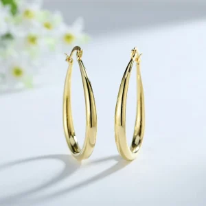 Sterling Zilver 18K Goud Vergulde 4,4 cm Ovale Oorbellen