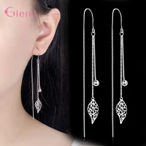Sterling Zilveren Oorbellen, Mode Sieraden, Eenvoudige Holle Blad Kwastjes, Lange Doosketting, Draadoorbellen