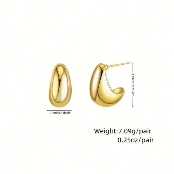 Retro Glanzende Waterdruppel Hanger – Lichtgewicht, Hol, Dikke Traanvormige Gouden/Zilveren Hoepels – Modieuze Sieraden - Image 6