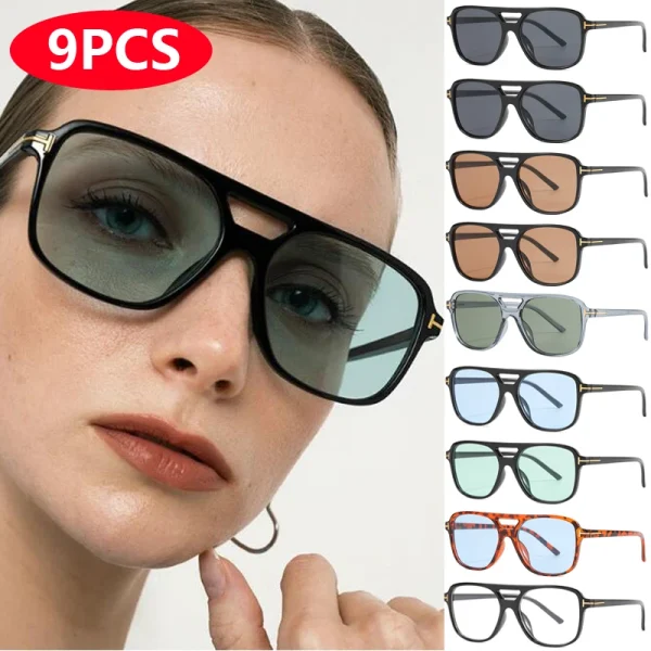 9 stuks / 4 stuks Dubbele Brug Zonnebril – Oversized Goggles in Snoepkleuren voor Dames – Klassieke Mode Ovale Pilotenstijl Zonnebril met UV400 Bescherming (Oculos De Sol) - Image 3