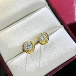 Sterling Zilveren Oorbellen voor Dames – Drie Ringen, Drie Kleuren & Eén Diamant-Design | Hypoallergeen & Kleurecht