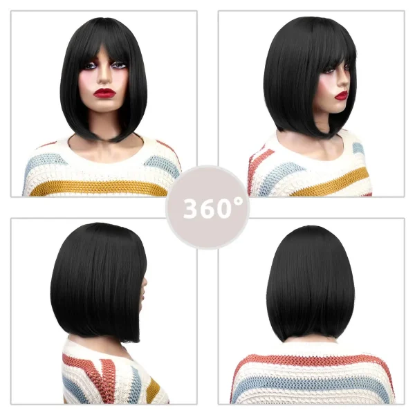 Pruik met Pony Donkerbruin – Korte, Steil Haarstijl voor Dames – Schouderlengte – Hittebestendig Synthetisch Haar – Natuurlijke Kleur - Image 2