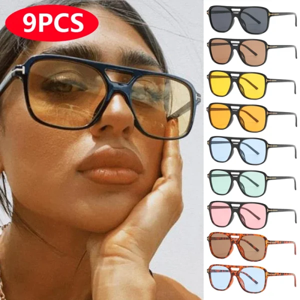 9 stuks / 4 stuks Dubbele Brug Zonnebril – Oversized Goggles in Snoepkleuren voor Dames – Klassieke Mode Ovale Pilotenstijl Zonnebril met UV400 Bescherming (Oculos De Sol)