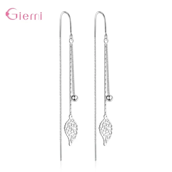 Sterling Zilveren Oorbellen, Mode Sieraden, Eenvoudige Holle Blad Kwastjes, Lange Doosketting, Draadoorbellen - Image 2