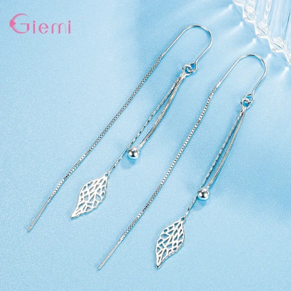 Sterling Zilveren Oorbellen, Mode Sieraden, Eenvoudige Holle Blad Kwastjes, Lange Doosketting, Draadoorbellen - Image 4